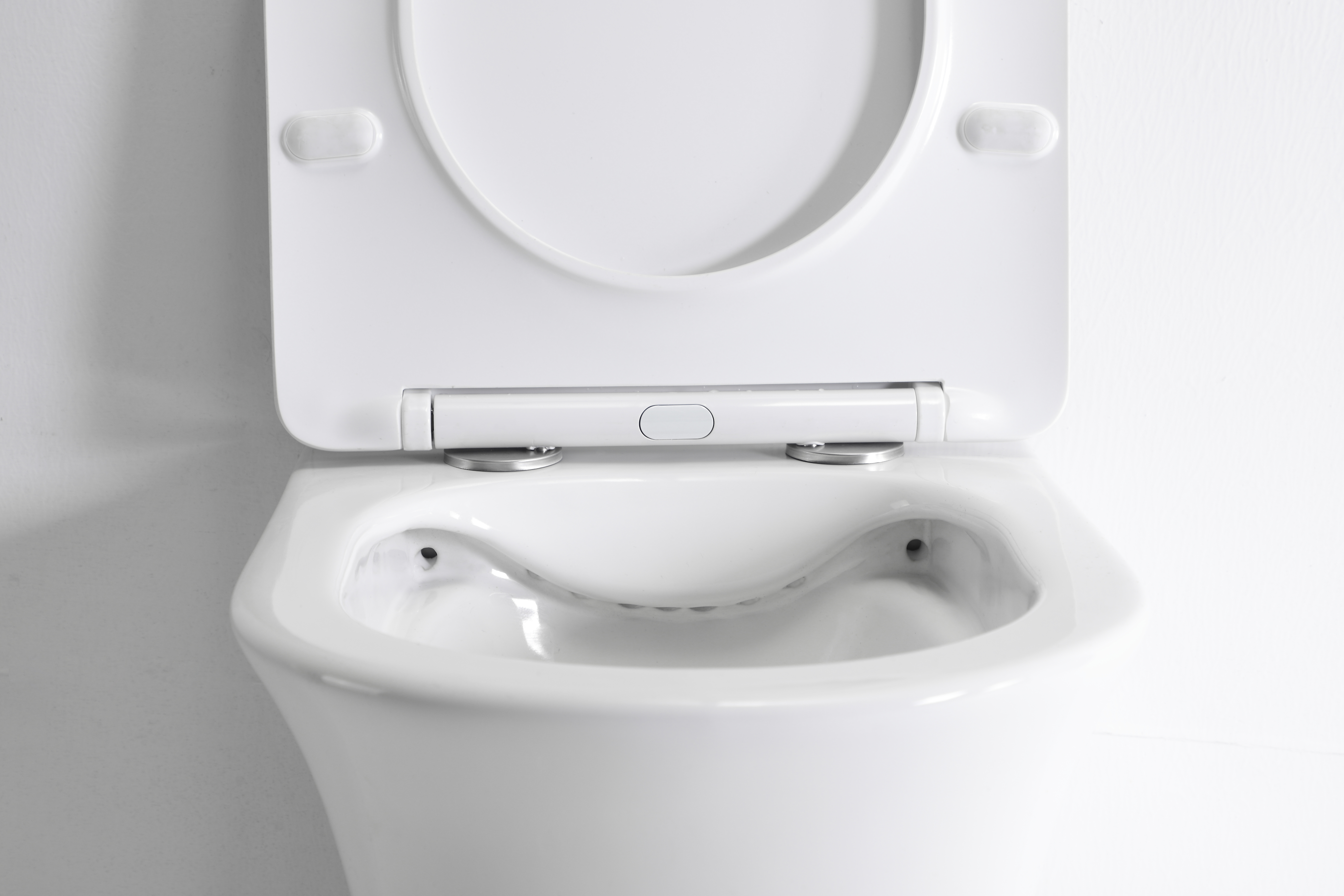 Curved Compact Wall Hung Toilet 2441E – Soft-Close, Water-Saving, Quiet Rimless WC