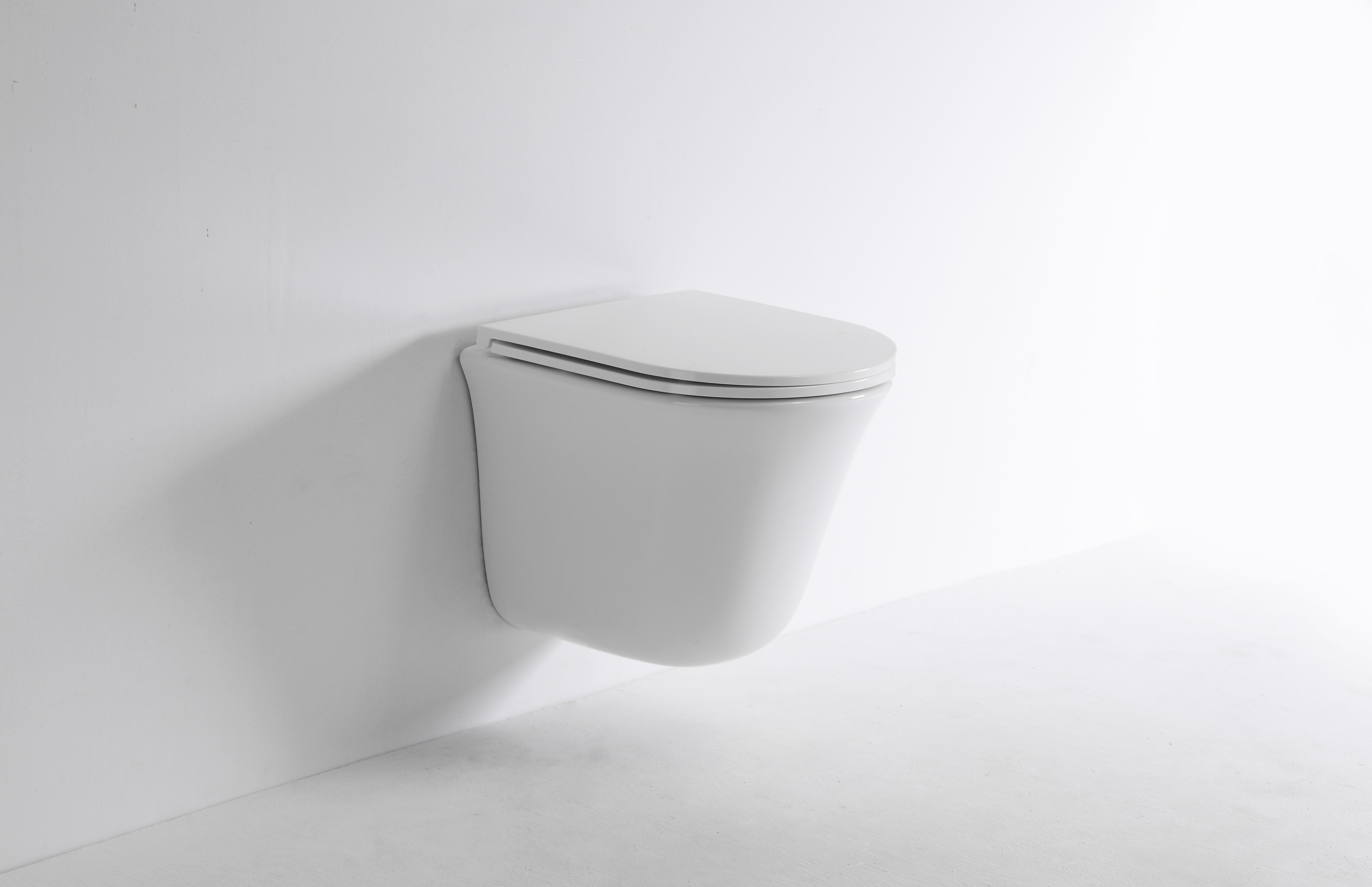 Curved Compact Wall Hung Toilet 2441E – Soft-Close, Water-Saving, Quiet Rimless WC