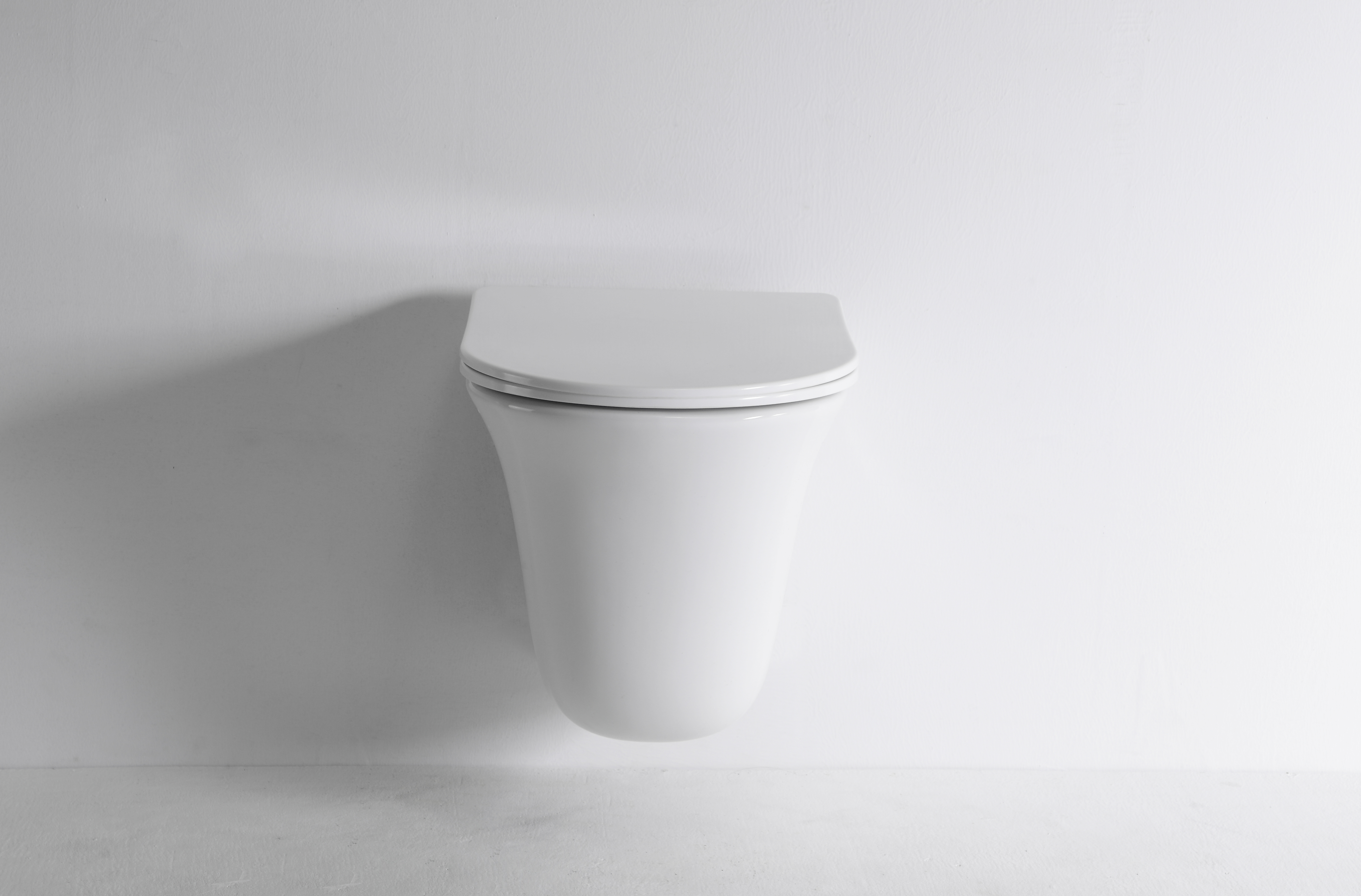 Curved Compact Wall Hung Toilet 2441E – Soft-Close, Water-Saving, Quiet Rimless WC