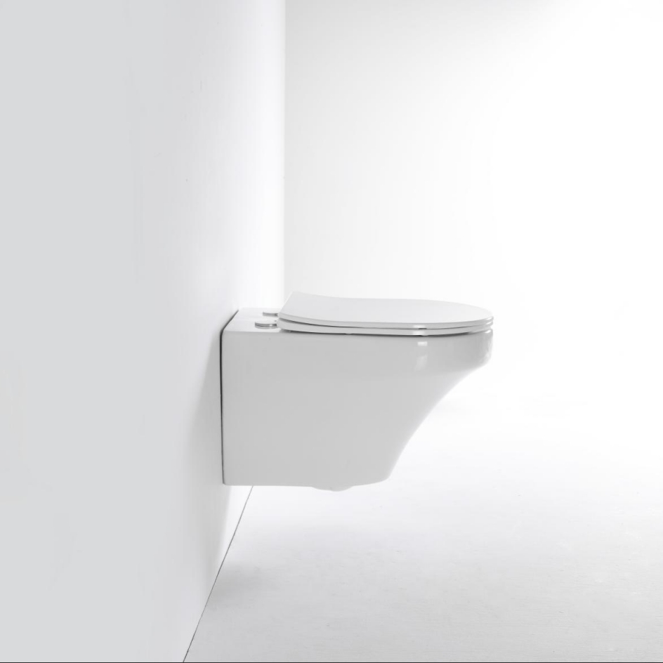 Curved Wall-Hung Toilet 2462E – Modern Ceramic WC with Soft Close Seat & Rimless Design