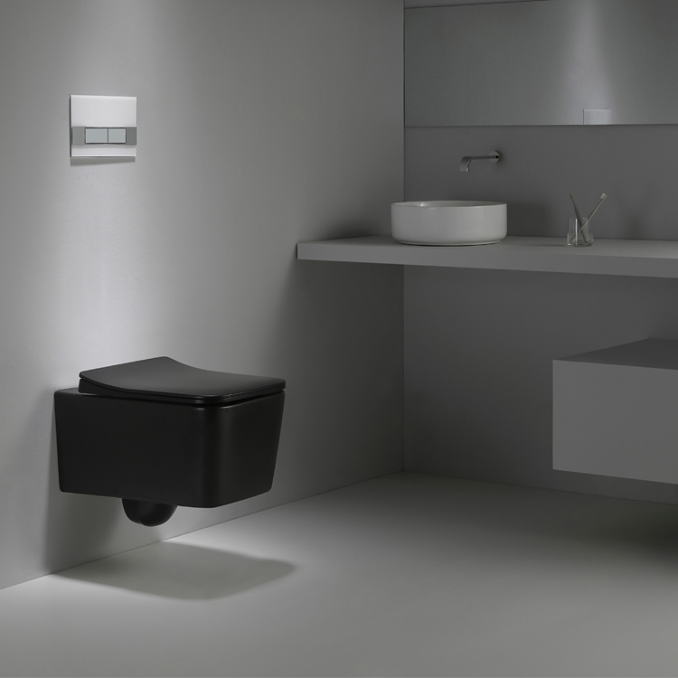 BF2467DB-MATT Matte Black Square Wall-Hung Toilet – Modern, Silent & Space-Saving