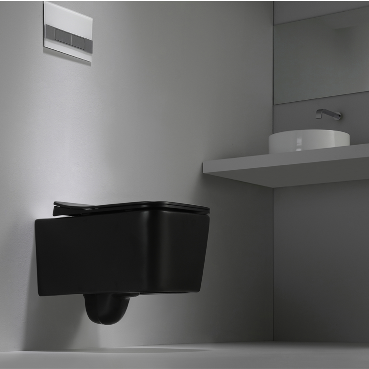 BF2467DB-MATT Matte Black Square Wall-Hung Toilet – Modern, Silent & Space-Saving