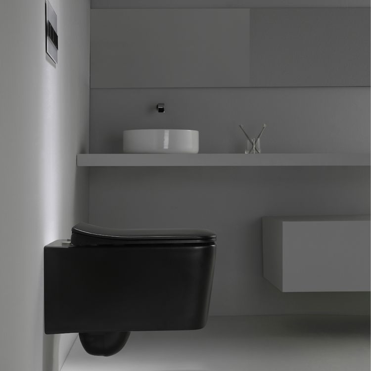 BF2467DB-MATT Matte Black Square Wall-Hung Toilet – Modern, Silent & Space-Saving