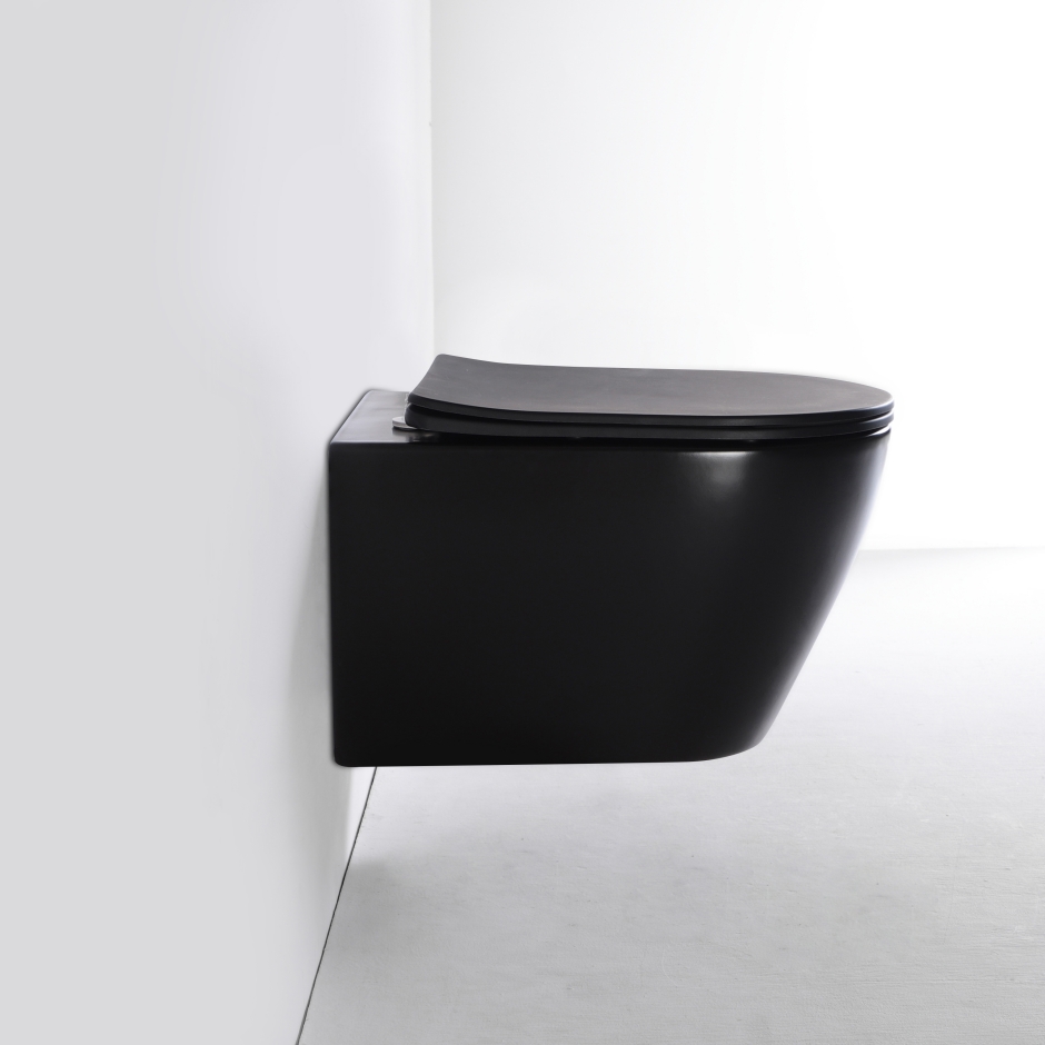 Matte Black Wall-Hung Toilet | Round Front Minimalist Floating Toilet (Model 2476)