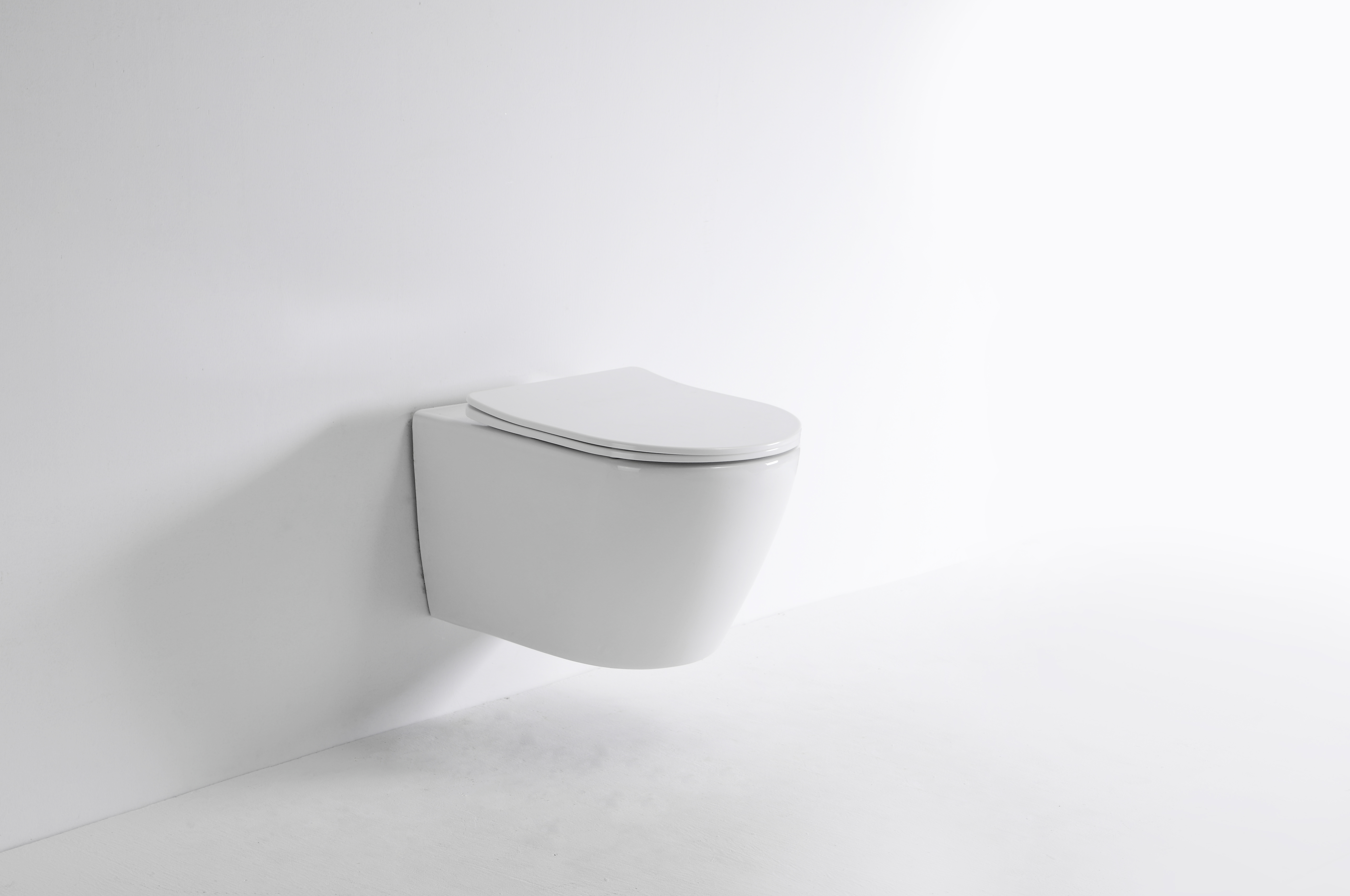 Rimless Wall Hung Toilet – Glossy White with Washdown Flushing System