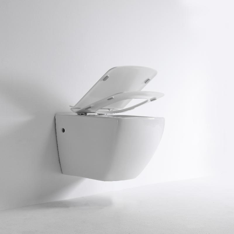 BF2496 Modern Wall-Hung Quiet Flush Toilet with Soft-Close Seat and Space-Saving Design