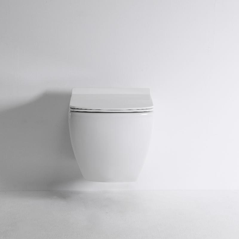BF2496 Modern Wall-Hung Quiet Flush Toilet with Soft-Close Seat and Space-Saving Design