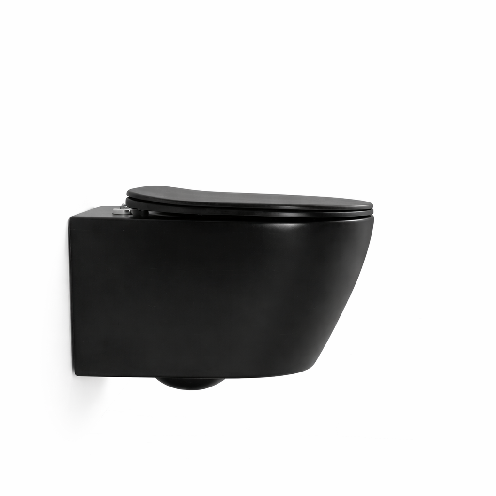 Modern Matt Black Wall-Hung Toilet with Silent Soft-Close Seat