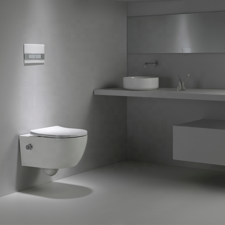 Rimless Wall Hung Toilet with Built-in Bidet Shower – Hygienic, Space-Saving, Modern Design