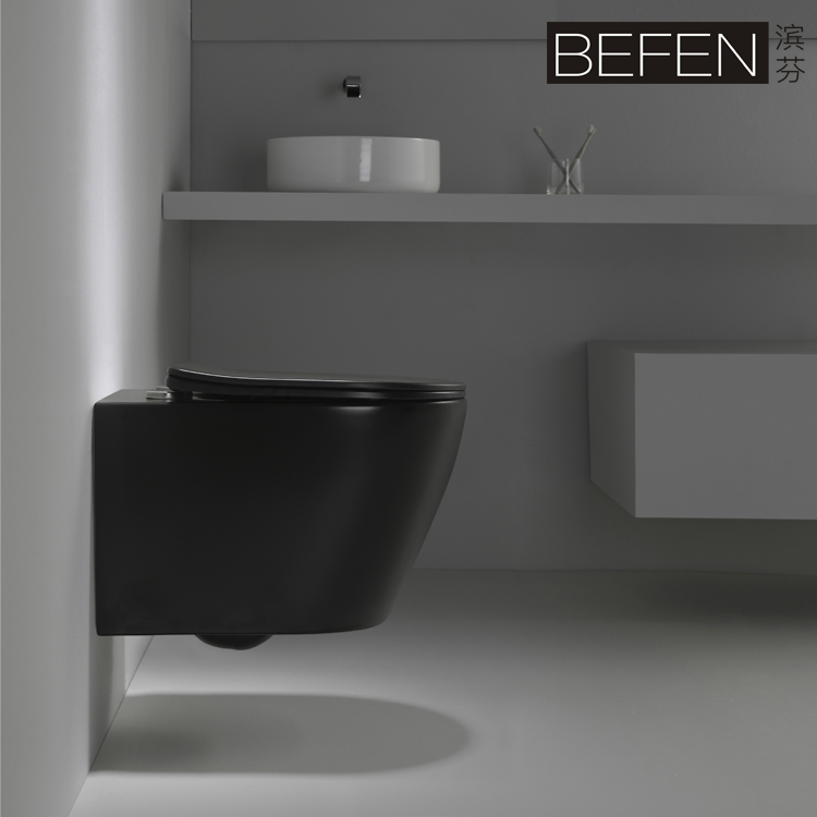 Matte Black Wall Hung Toilet – Modern Space-Saving Ceramic WC