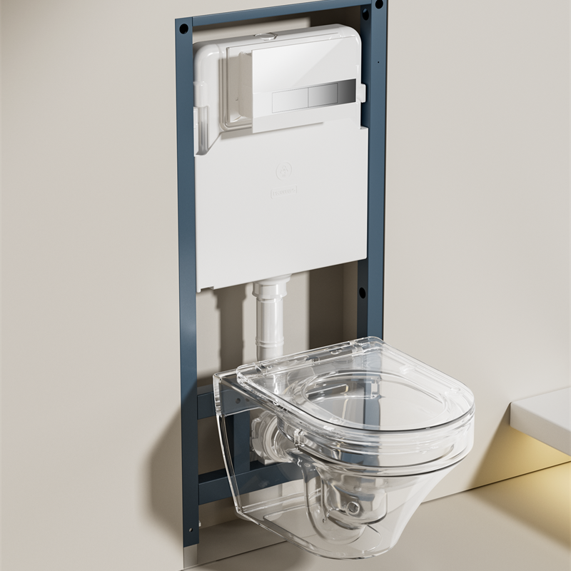 Model 2462D – Transparent Vortex Wall-Hung Toilet with Visible Flush Flow, Rimless Hygienic Design & Soft-Close Seat