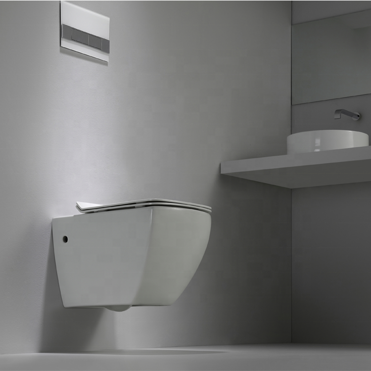 Modern Rimless Wall-Hung Toilet with Soft Close Seat, Compact Design for Contemporary Bathrooms