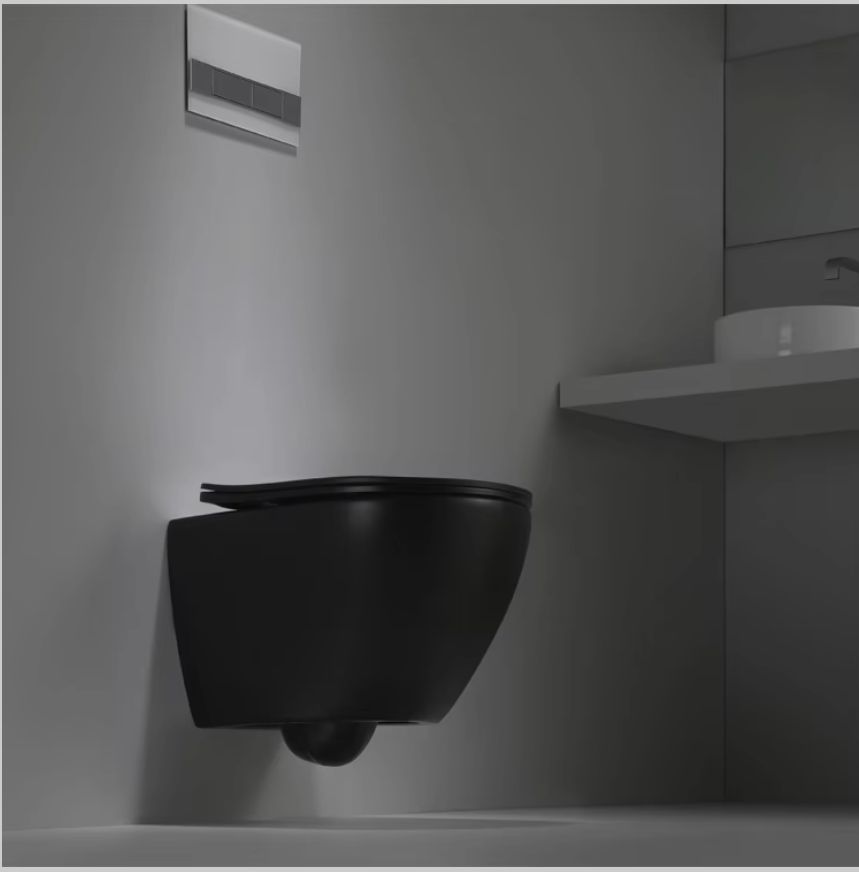 BF2478 Rimless Wall Hung Toilet – Matt Black Ceramic WC, Washdown Flushing, Self-Cleaning, 480×360×350mm