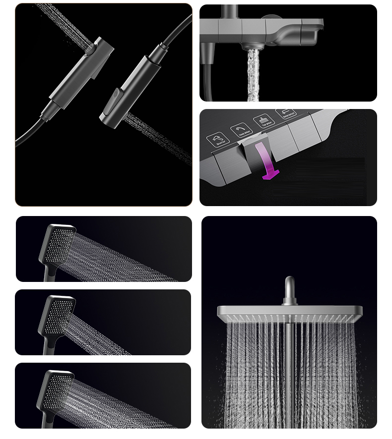 Elegant Wall-Mounted Thermostatic Shower System with Square Rainfall Head and Handheld Sprayer