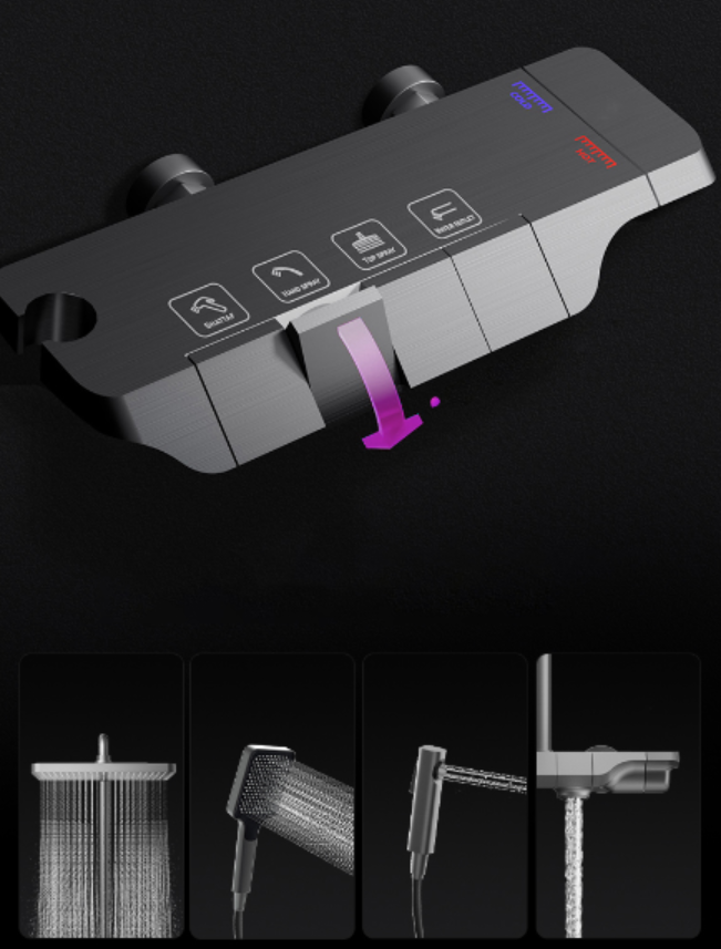 Elegant Wall-Mounted Thermostatic Shower System with Square Rainfall Head and Handheld Sprayer