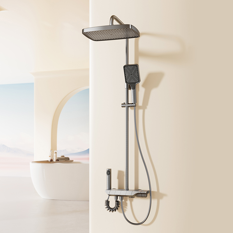Elegant Wall-Mounted Thermostatic Shower System with Square Rainfall Head and Handheld Sprayer