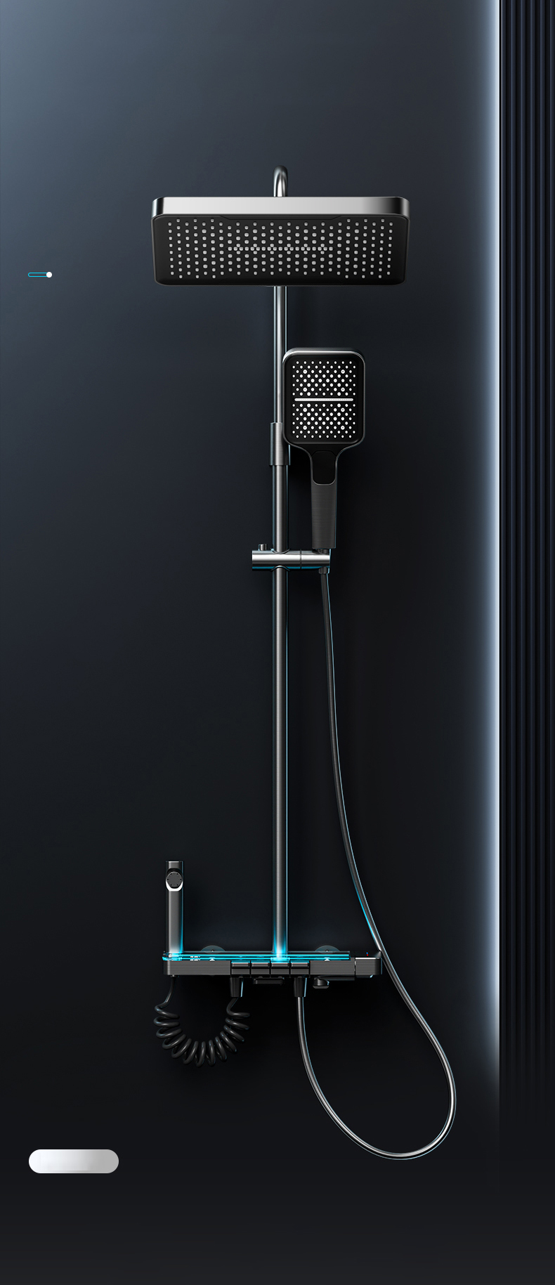 Luxury LED Thermostatic Shower System with Storage Shelf and Square Showerhead
