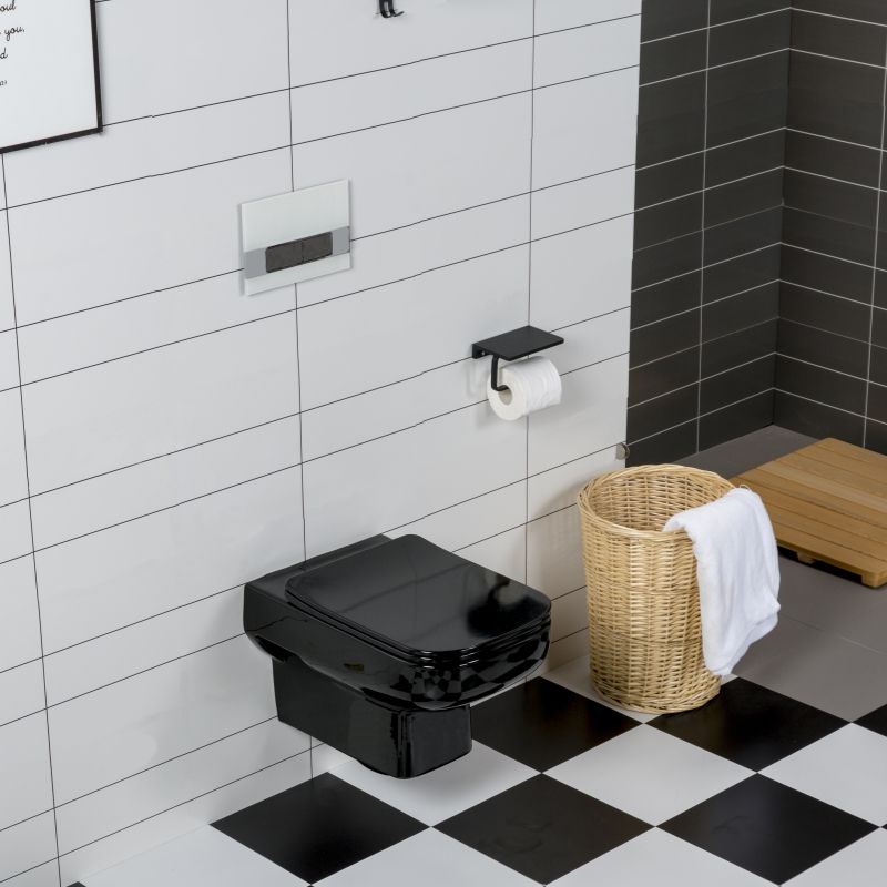 Wall-Mounted Toilet - Glossy Black
