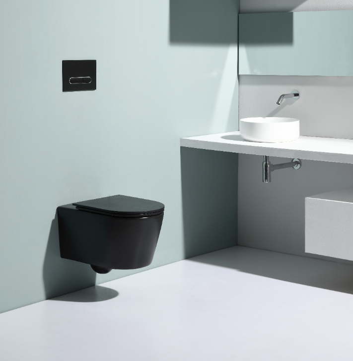 Modern Rimless Wall Hung Toilet BF2366C - Matt Black Ceramic, Soft Close Cover, 3/6L Gravity Flush