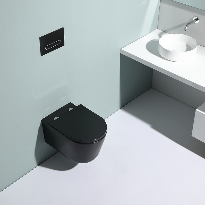 Matt Black Wall Hung Toilet Modern Ceramic WC with Soft Close UF Seat