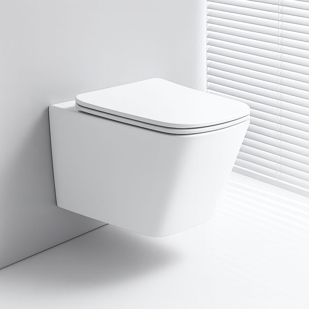 WC Suspendu Blanc Moderne avec Abattant à Fermeture Douce – Design Minimaliste
