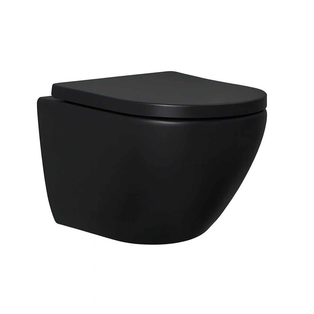 Черный настенный унитаз с системой двойного смыва