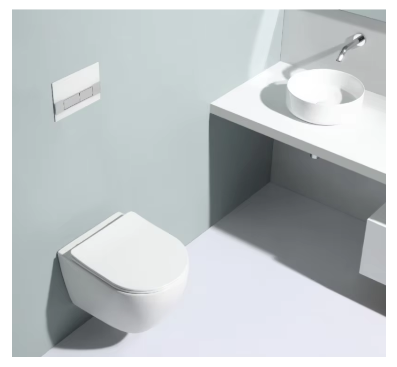 BF2379D Contemporary Wall-Hung Toilet with Dual Flush Panel – Rimless, Soft Close, Space-Saving Design