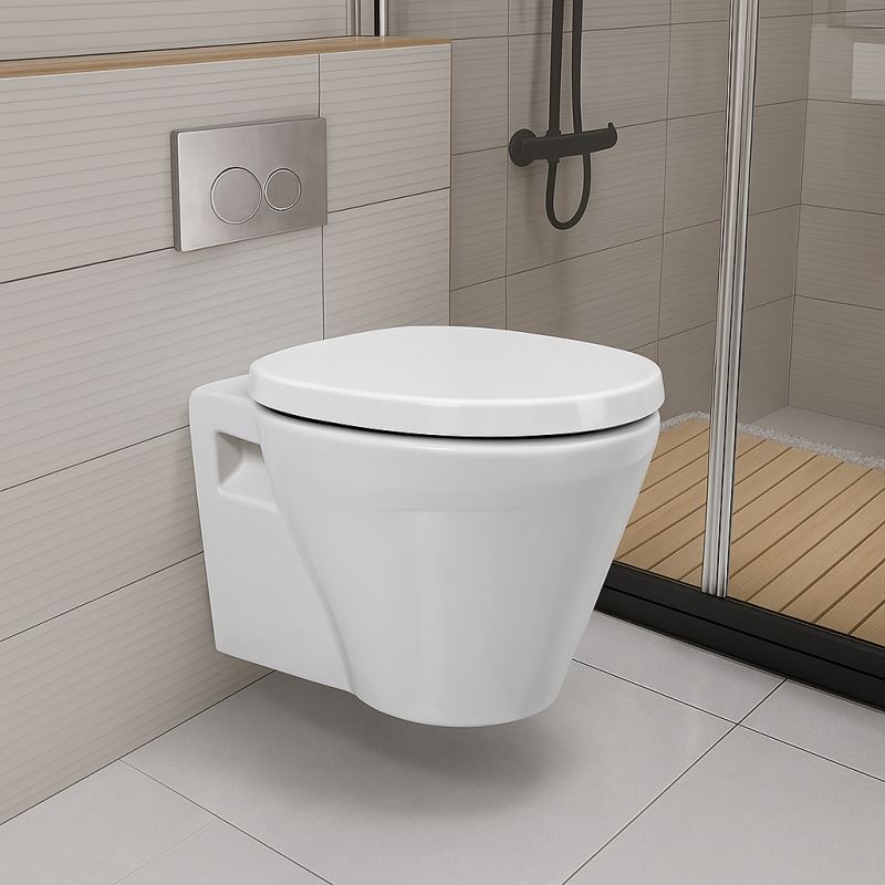 Eco-efficient ceramic wall-hung restroom fixture