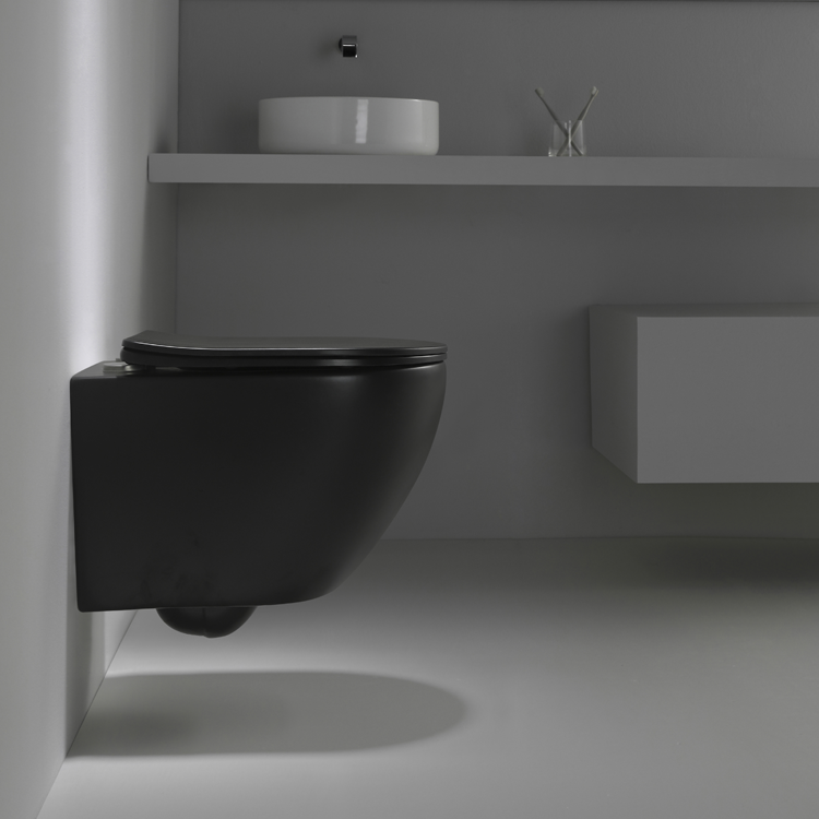 Matte Black Wall-Hung Toilet – Minimalist Design & Water-Saving Flush