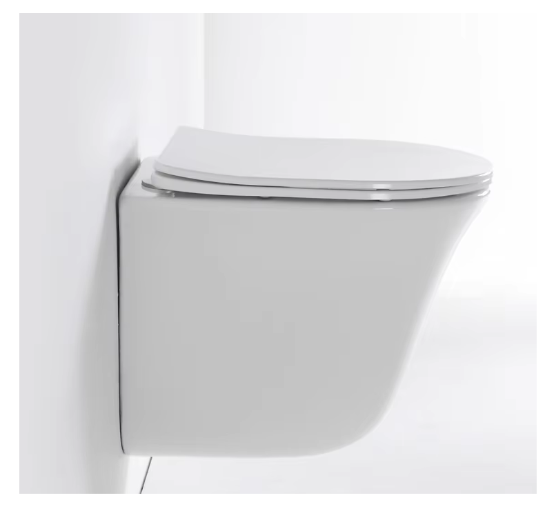 BF2441D Sleek Curved Wall-Hung Ceramic Toilet – Rimless, Soft Close Seat, Space-Saving Design