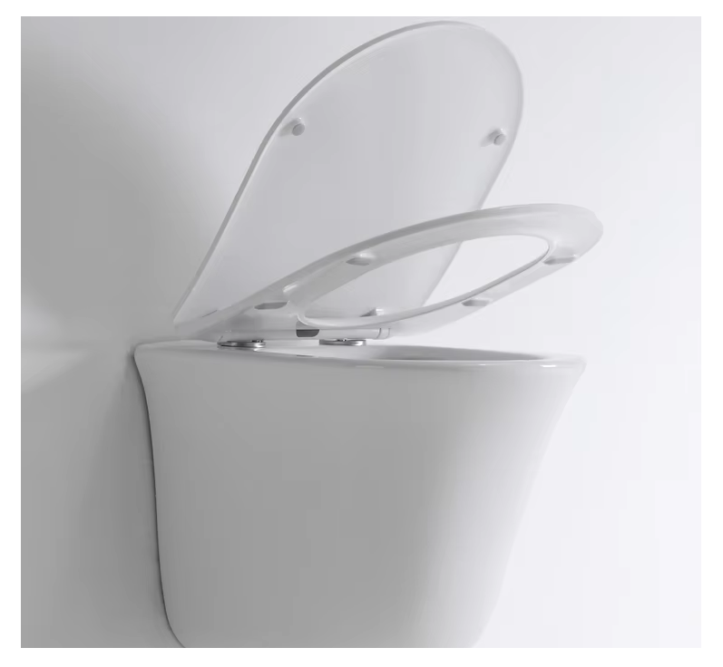 BF2441D Sleek Curved Wall-Hung Ceramic Toilet – Rimless, Soft Close Seat, Space-Saving Design