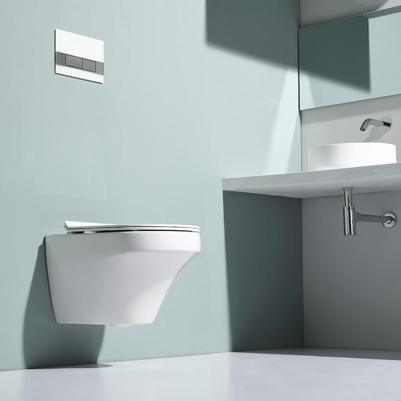 Modern Back to Wall Rimless Toilet with Soft Close UF Seat, Dual Flush Glossy White Ceramic, Space-Saving Bathroom WC
