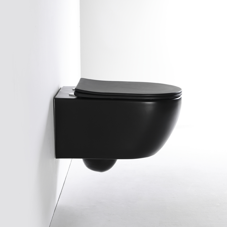BF2468DB-MATT Matte Black Wall Hung Toilet – Modern Ceramic WC with Anti-Stain Finish