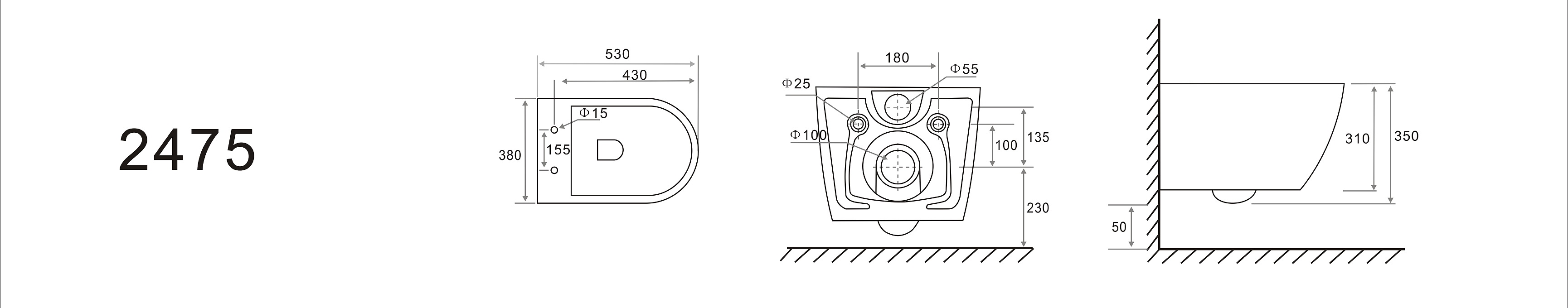 BF2475D Wall Mounted Toilet | Anti-Stain, Soft Close, Durable Ceramic Design