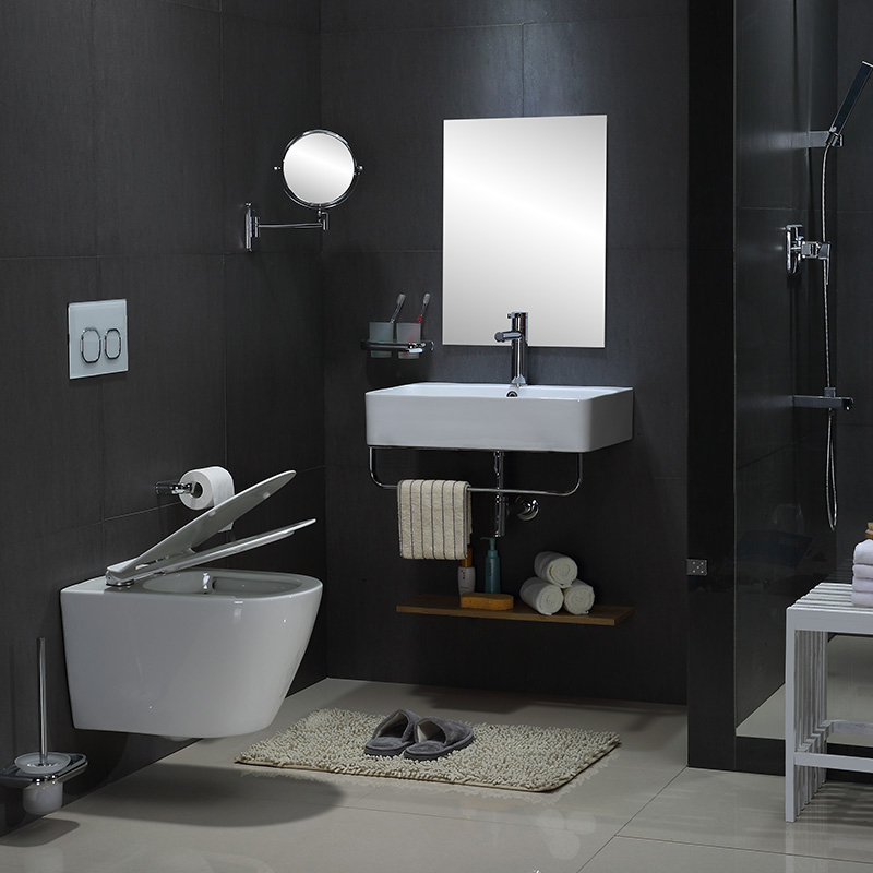 BF2476A Rimless Wall Hung Toilet – Space-Saving, Glossy White Ceramic WC