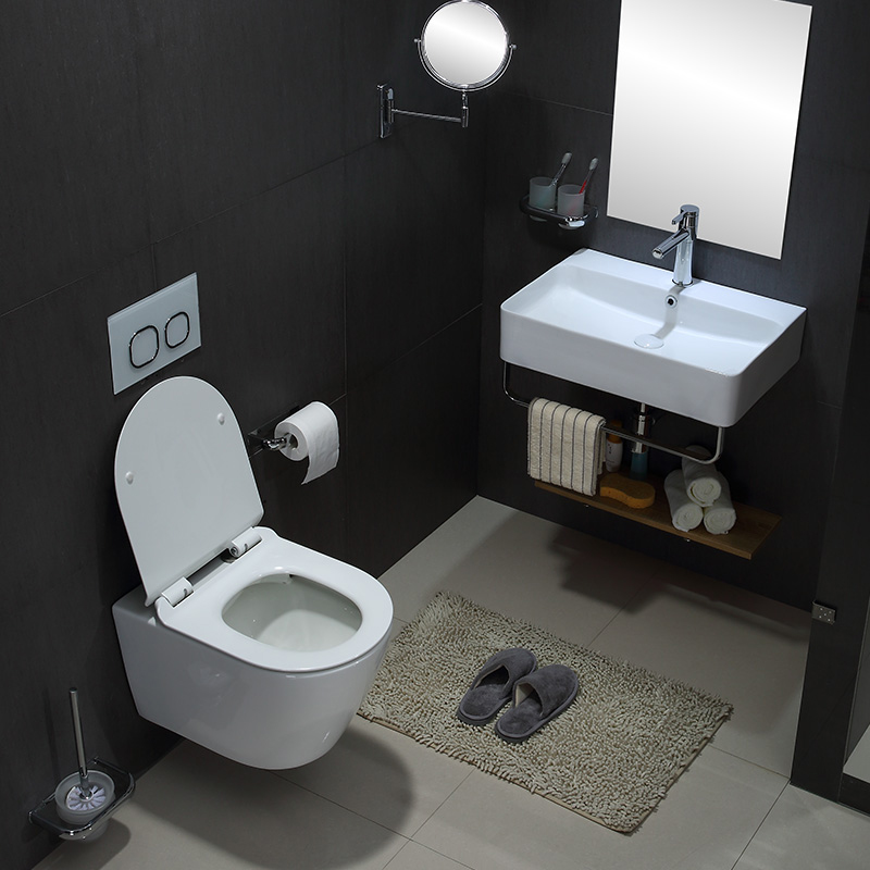 BF2476A Rimless Wall Hung Toilet – Space-Saving, Glossy White Ceramic WC