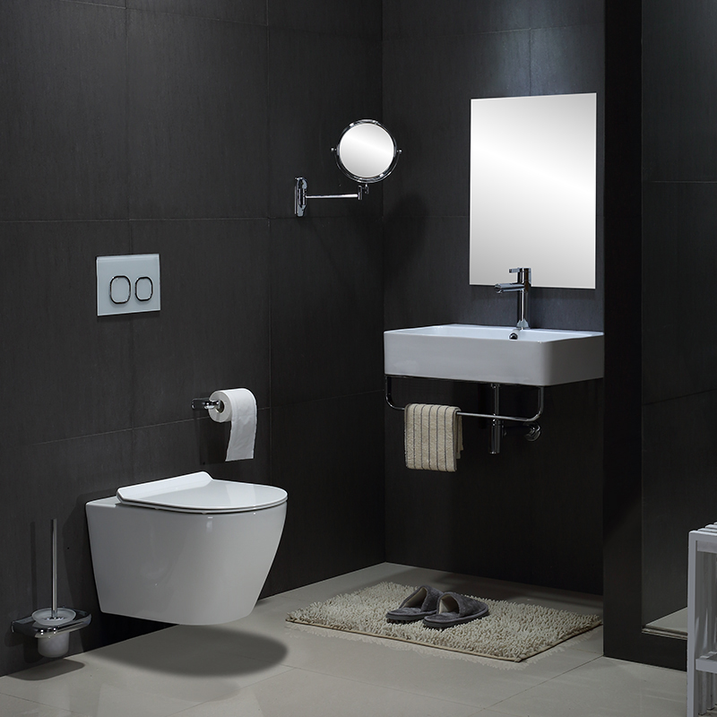 BF2476A Rimless Wall Hung Toilet – Space-Saving, Glossy White Ceramic WC