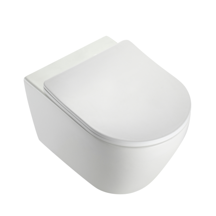 BF2476D Toilette Murale Design Moderne en Céramique – Abattant Amorti, Forme Arrondie, Gain de Place