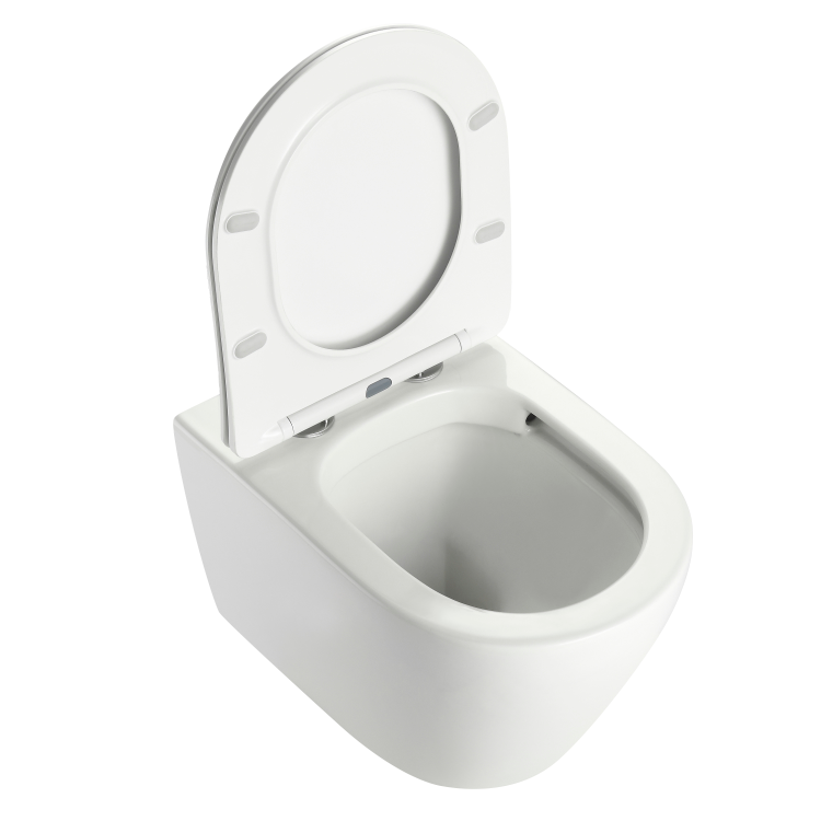 BF2476D Toilette Murale Design Moderne en Céramique – Abattant Amorti, Forme Arrondie, Gain de Place