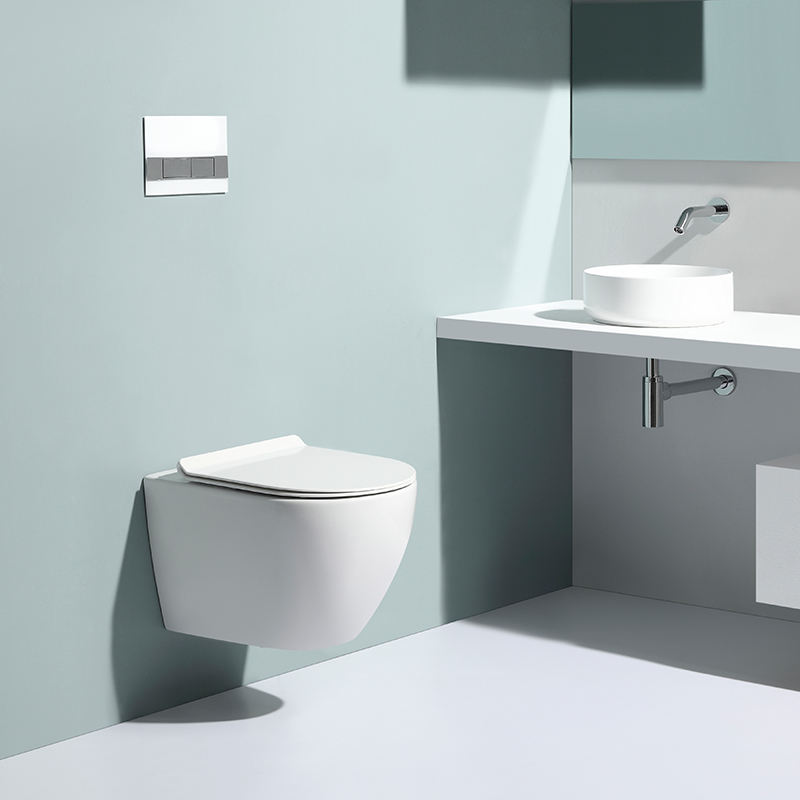 Wall-Mounted Rimless Ceramic Toilet BF2479A – Dual-Flush, Soft Closing Seat, White