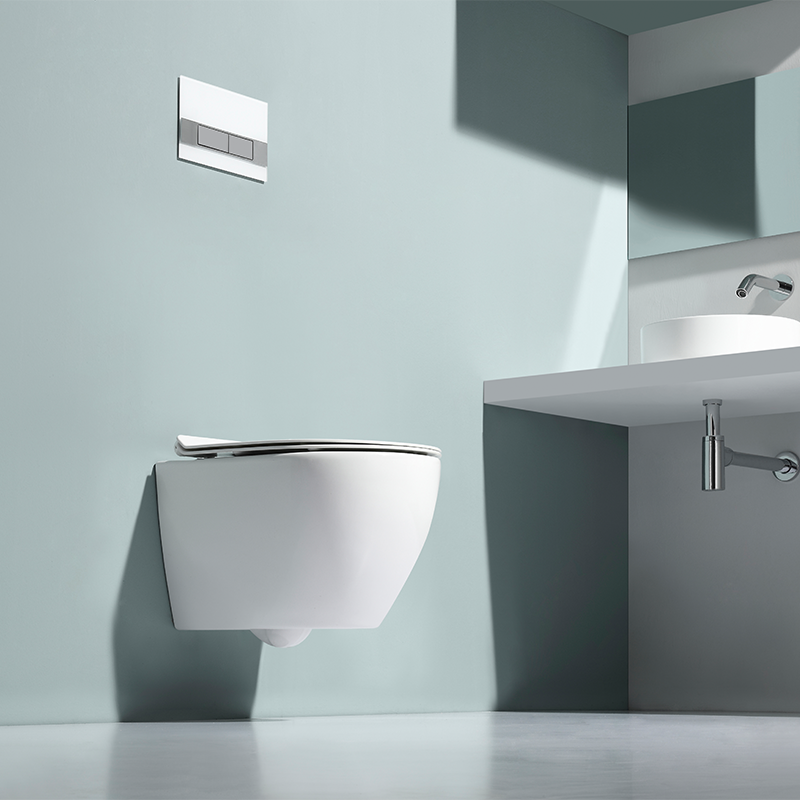 Wall-Mounted Rimless Ceramic Toilet BF2479A – Dual-Flush, Soft Closing Seat, White