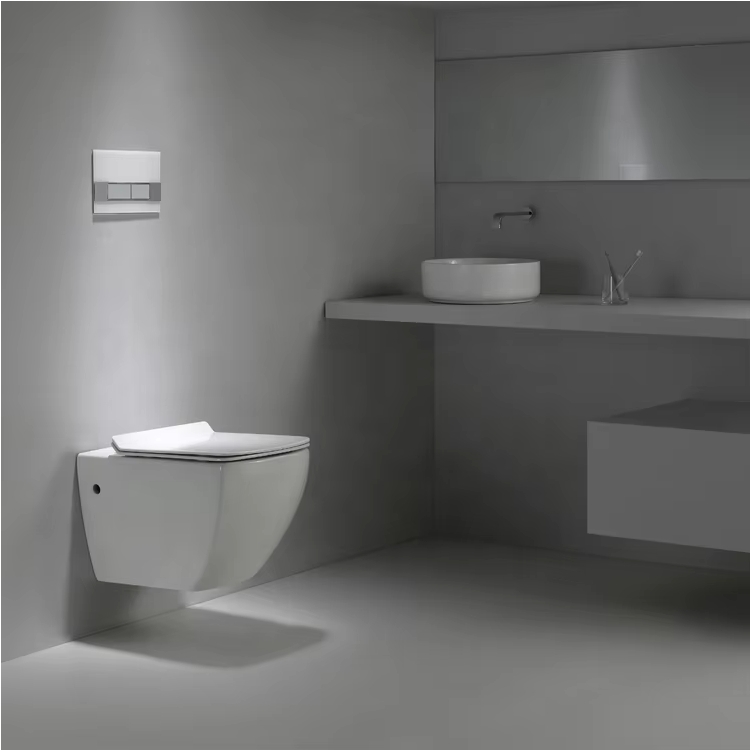 Modern Rimless Wall-Hung Toilet with Soft Close Seat, Compact Design for Contemporary Bathrooms