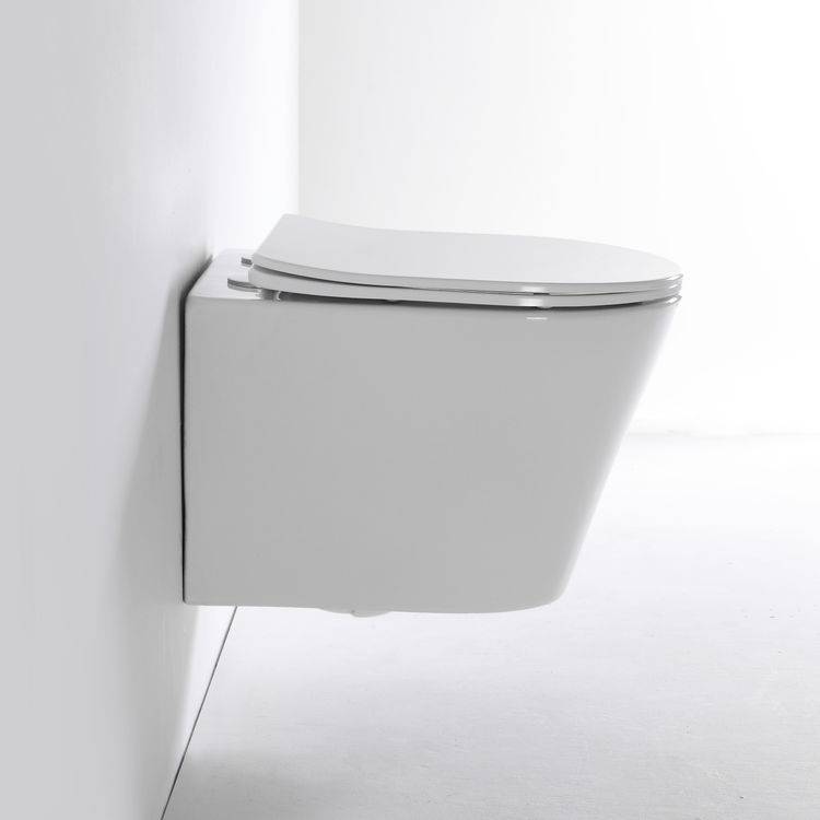 Wandhängendes Rimless WC BF2419D – Glänzend Weiß, Gravity Spülung, Soft-Close UF Deckel