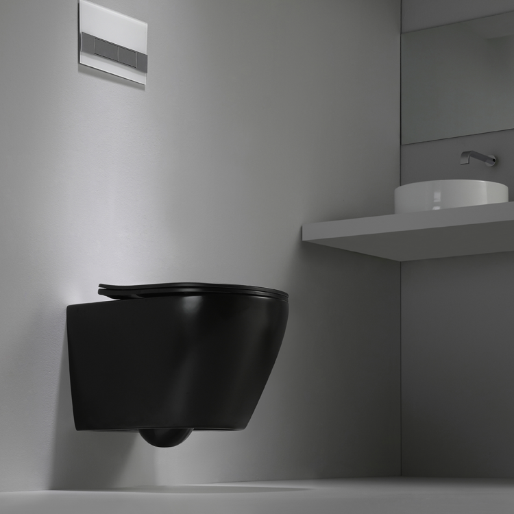 Modern Matt Black Wall-Hung Toilet with Silent Soft-Close Seat