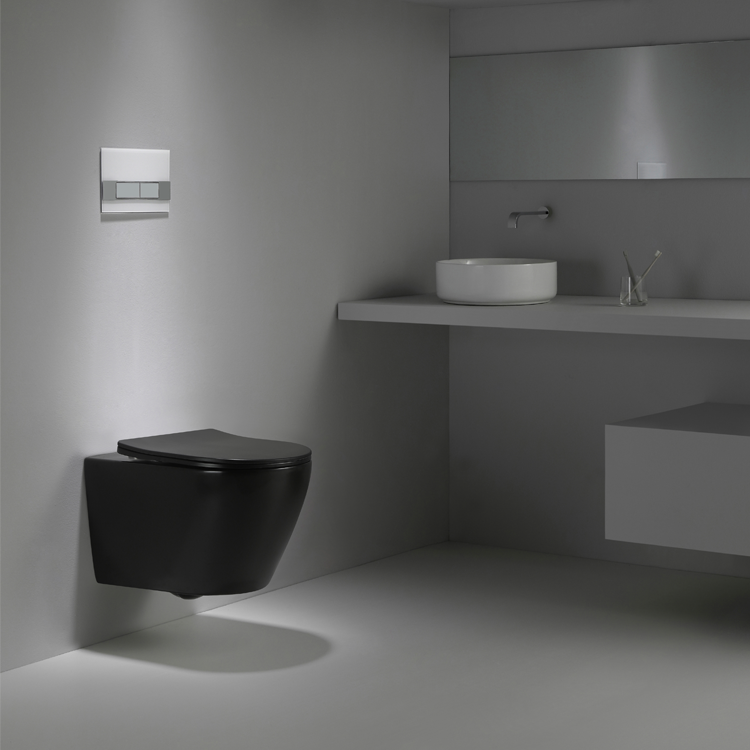 Modern Matt Black Wall-Hung Toilet with Silent Soft-Close Seat