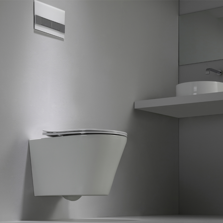 Rimless Wall-Hung Toilet BF2490D – 3/6L Dual Flush, High Capacity, Glossy White Ceramic