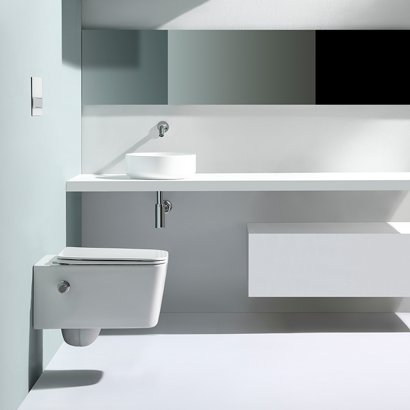 Rimless Wall Hung Toilet with Bidet Function – Model BF2467D-BD, Space-Saving Ceramic Toilet with Nano Coating