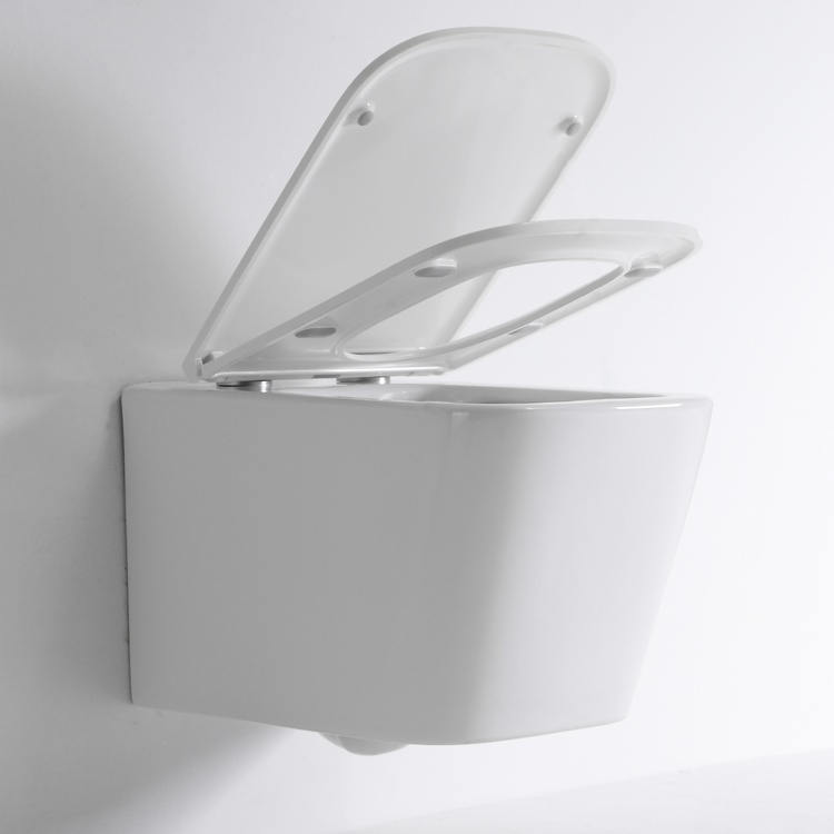 BF2440D Wall Hung Toilet - Square Modern Rimless WC with Soft Close Seat