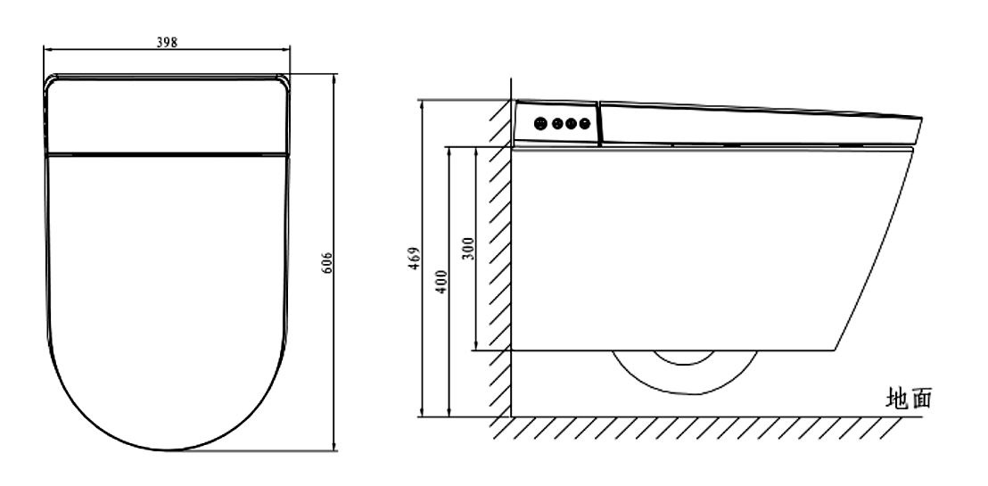 BF2497 Smart Wall Hung Toilet – Intelligent Bidet, Remote Control, Soft-Close Seat