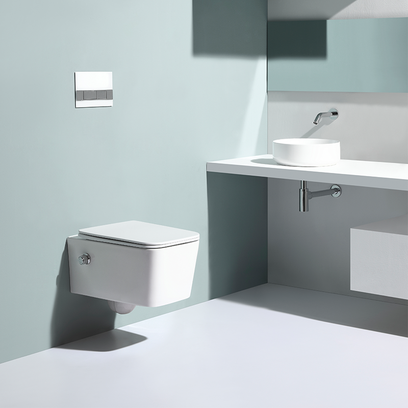Rimless Wall Hung Toilet with Bidet Function – Model BF2467D-BD, Space-Saving Ceramic Toilet with Nano Coating
